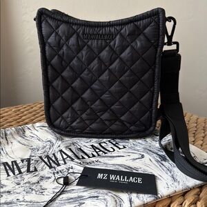 MZ Wallace Box Metro Quilted Black Crossbody Bag, Adjustable Strap + Dust bag